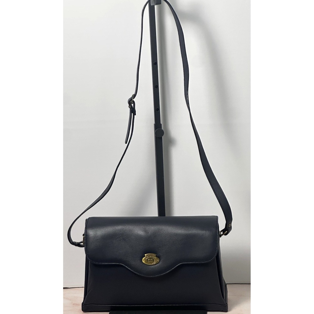 Vintage Etienne Aigner Dark Navy Genuine Leather Crossbody Front Flap Handbag